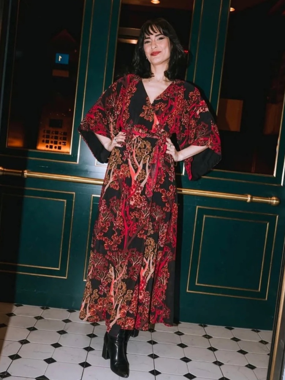 Mixed Women's Burgundy & Black Floral Wrap Long Dress size L - Picture 15 of 16